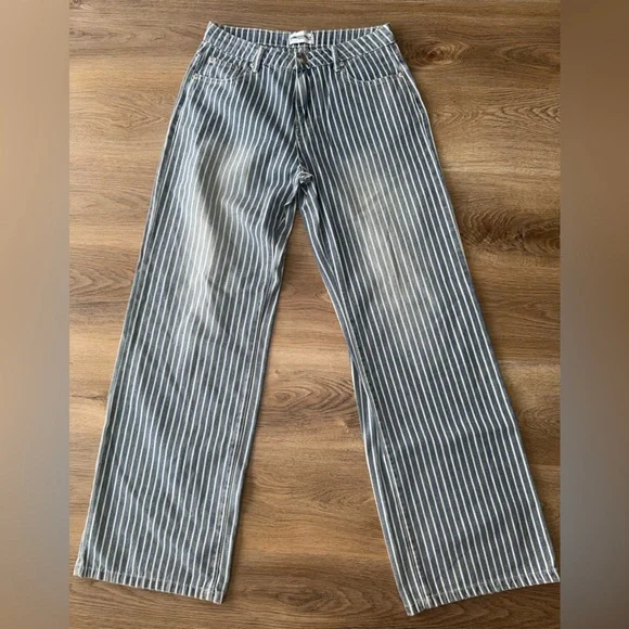 Princess Polly Blue & White Striped Wide Leg Pants - Picture 1 of 8